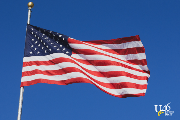 American flag flying on pole 